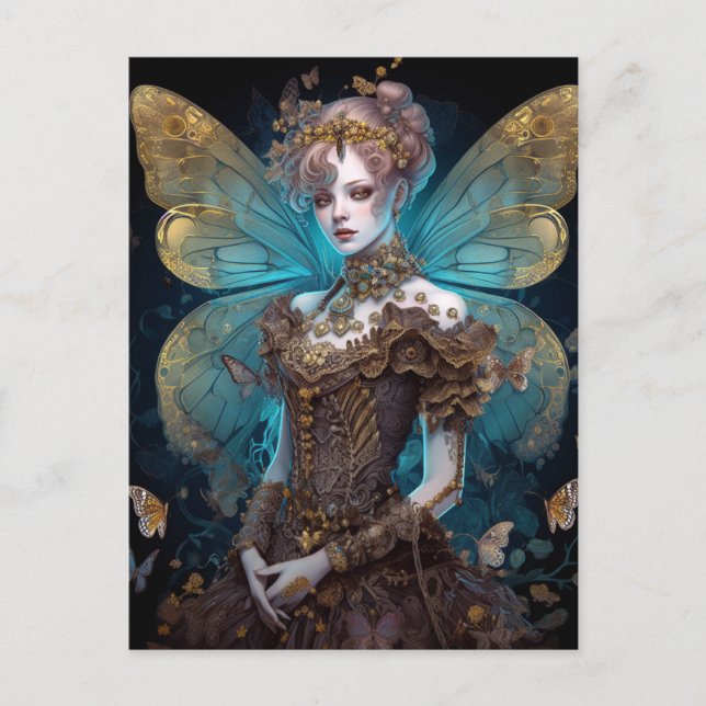 Postal Blue Gold Fairy Fantasy Art (Anverso)