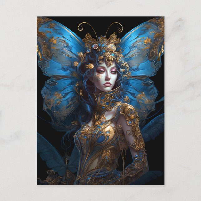 Postal Blue Gold Fairy Fantasy Art (Anverso)