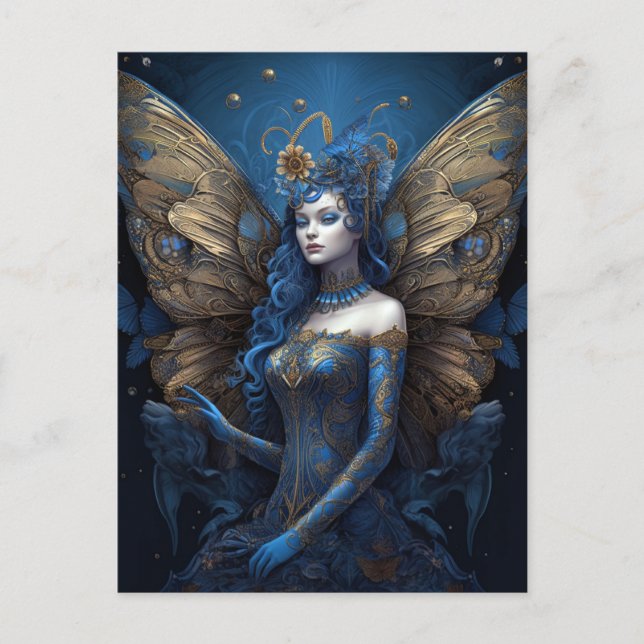 Postal Blue Gold Fairy Fantasy Art (Anverso)