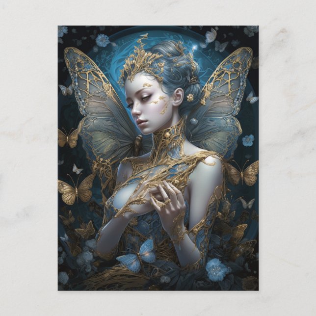 Postal Blue Gold Fairy Fantasy Art (Anverso)