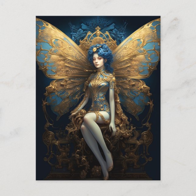 Postal Blue Gold Fairy Fantasy Art (Anverso)