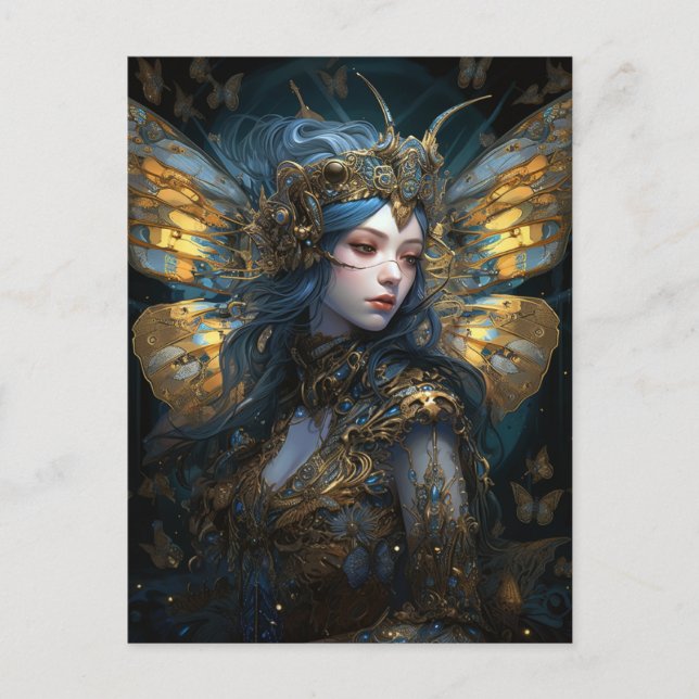 Postal Blue Gold Fairy Fantasy Art (Anverso)