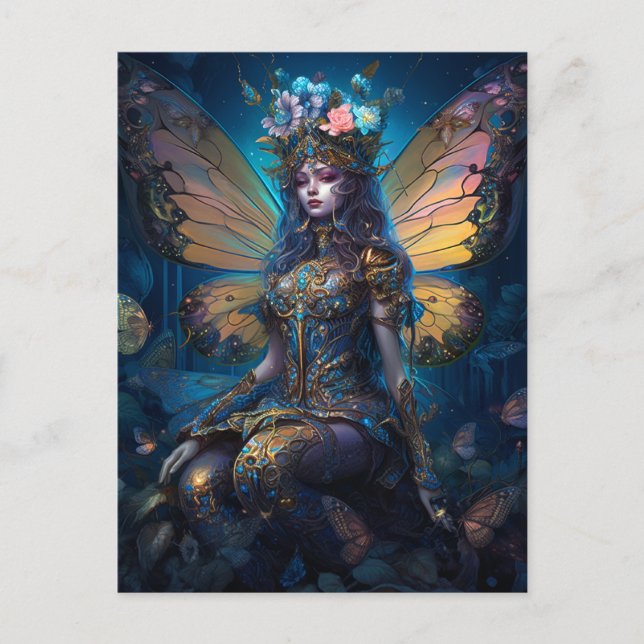 Postal Blue Gold Fairy Fantasy Art (Anverso)