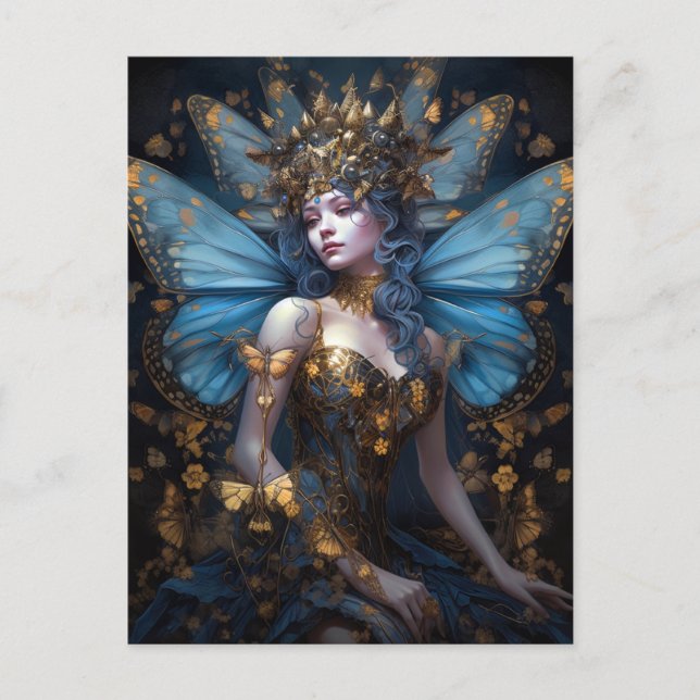Postal Blue Gold Fairy Fantasy Art (Anverso)
