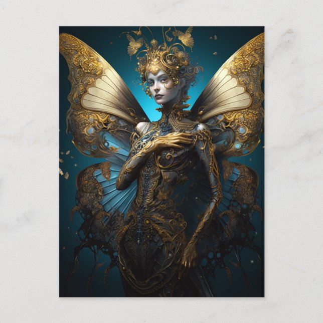Postal Blue Gold Fairy Fantasy Art (Anverso)