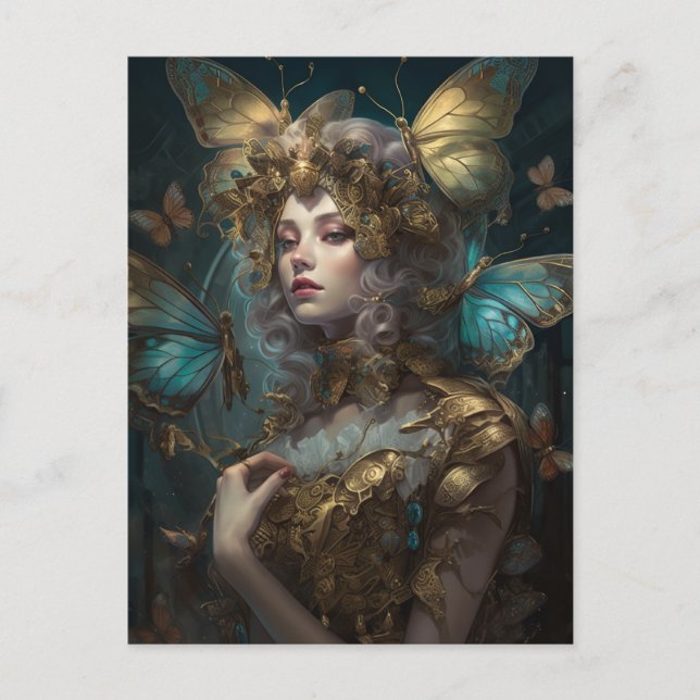 Postal Blue Gold Fairy Fantasy Art (Anverso)