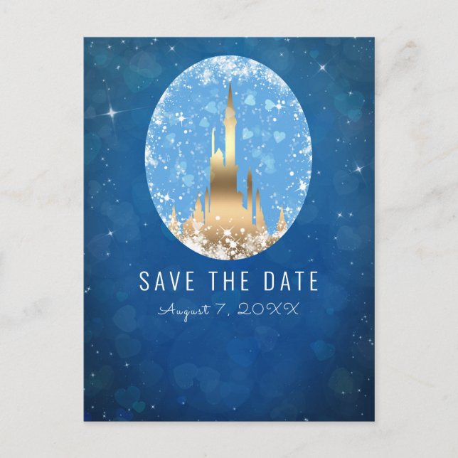 Postal Blue Gold Fairy Tale Castle Princesa Sparkle (Anverso)