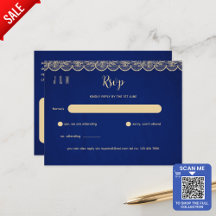 Blue Gold Lace Wedding RSVP Para Coincidir Con Inv