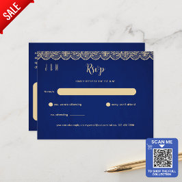 Postal Blue Gold Lace Wedding RSVP Para Coincidir Con Inv