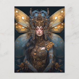 Postal Blue Gold Robot Techno Fairy Fantasy Art
