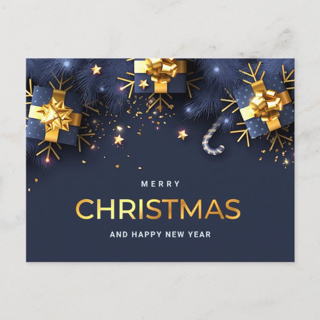 Postal Blue Golden Christmas Ornament Corporate Greeting (Anverso)