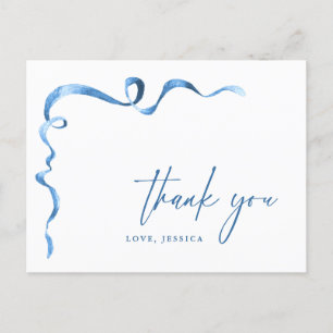 Postal Blue Hand Draw Bow de color de agua Gracias