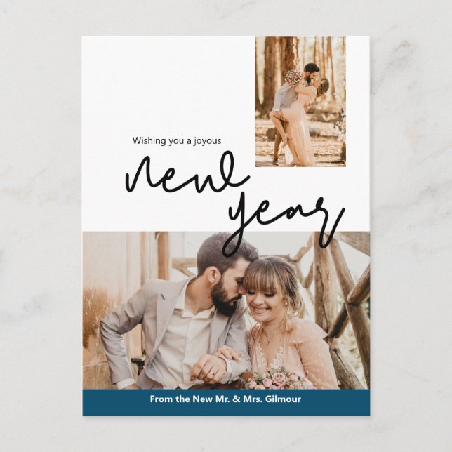 Postal Blue Happy New Year Newlyweds Sr. y Sra. (Anverso)