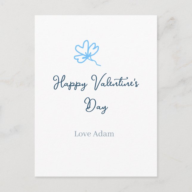 Postal Blue happy Valentine's day love name flower rustic (Anverso)