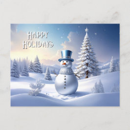 Postal Blue Hat Snowman Christmas Tree Holiday Postcard