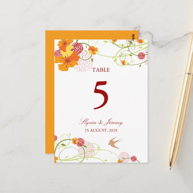 Postal Blue Hibiscus Swirls y Swallow Floral Boda (Anverso/Reverso In Situ)