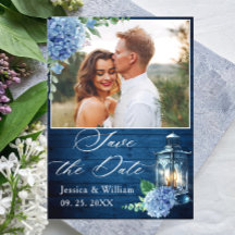 Blue hidrangea Lantern PHOTO Wedding Save the Date