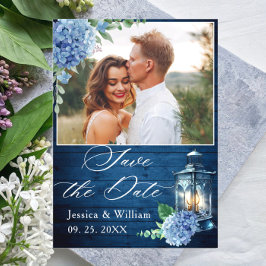 Postal Blue hidrangea Lantern PHOTO Wedding Save the Date