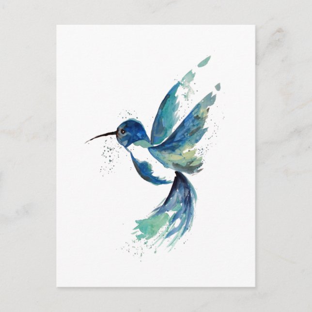 Postal Blue Hummingbird Watercolor (Anverso)