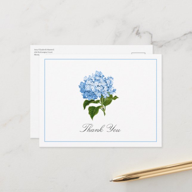Postal Blue Hydrangea Bloom Traditional Thank You (Anverso/Reverso In Situ)
