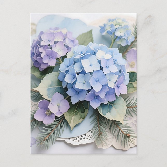 Postal Blue Hydrangea Bouquet Watercolor Serenity (Anverso)