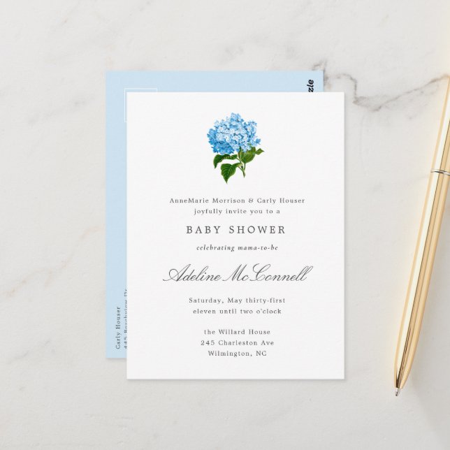 Postal Blue Hydrangea Grandmillennial Baby Shower (Anverso/Reverso In Situ)