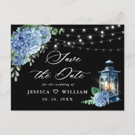 Postal Blue Hydrangea Lantern Black Wedding Save the Date