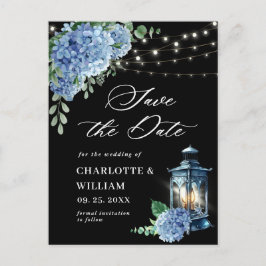 Postal Blue Hydrangea Lantern Black Wedding Save the Date