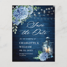 Postal Blue Hydrangea Lantern Wedding Save the Date