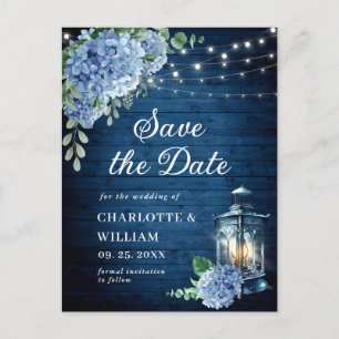 Postal Blue Hydrangea Lantern Wedding Save the Date