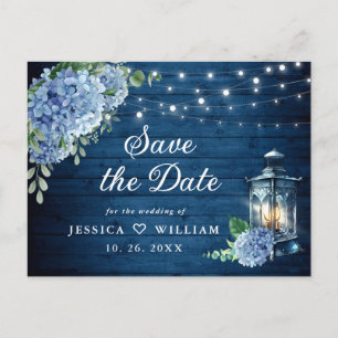 Postal Blue Hydrangea Lantern Wedding Save the Date