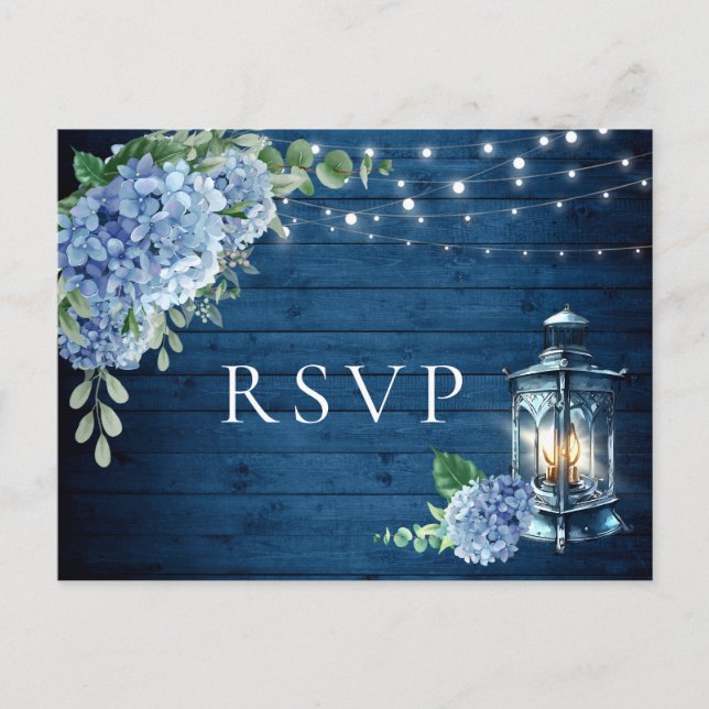 Postal Blue Hydrangea Lantern Wood RSVP Comida Choice (Anverso)