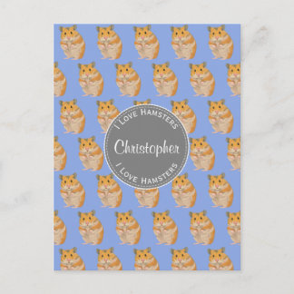 Postal Blue I love Hamsters Hamster Hamster Pattern