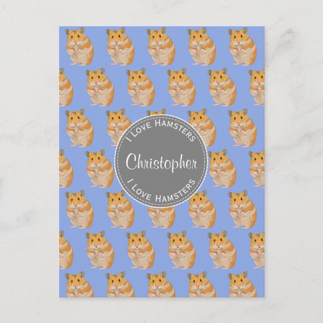 Postal Blue I love Hamsters Hamster Hamster Pattern (Anverso)
