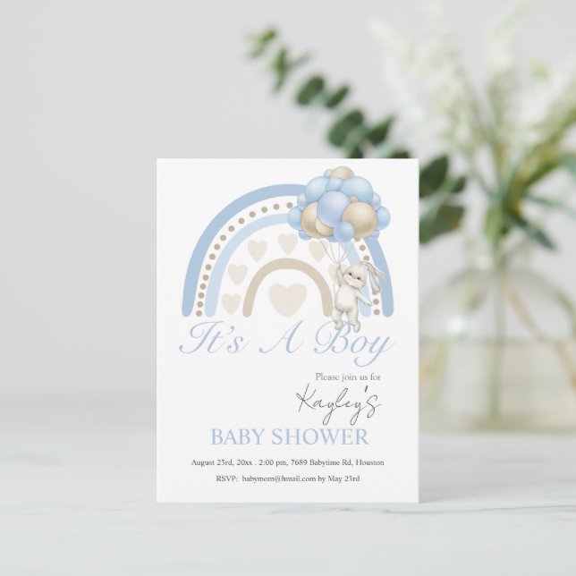 Postal Blue It's a Boy Rainbow Budget Baby Shower (Anverso de pie)