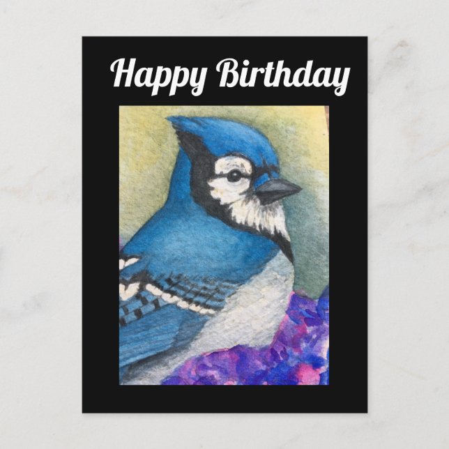 Postal Blue Jay Bird Wildlife Happy Birday (Anverso)