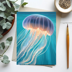 Postal Blue Jellyfish   Pintura de animales oceánicos
