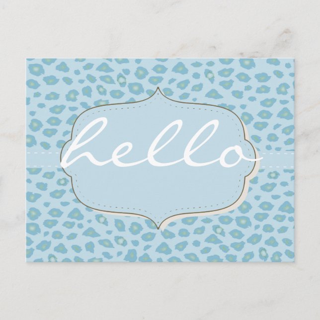 Postal Blue Leopard Print Hello (Anverso)