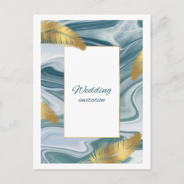 Postal Blue Liquid Marble Wedding Invitation | Premium El (Anverso)