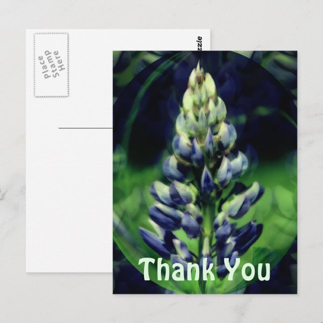 Postal Blue Lupine Abstract Floral Gracias Postcard (Anverso / Reverso)