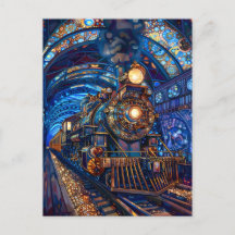 Blue Magical Steampunk Train Loco Faux Mosaic 065