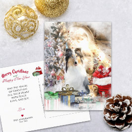 Postal Blue Merle Rough Collie & Kitty, Magic Navidades -