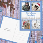 Postal Blue Merry Happy 4 Foto Navidades de Hanukkah<br><div class="desc">Crea tus propias tarjetas de fotos de vacaciones de Hanukkah y Navidades con este lindo diseño azul MERRY FELIZ DE TODO TIPO de foto postal. Personalice con sus fotos y texto para postales de vacaciones únicas en azul, blanco y falso plata. Una opción divertida para las parejas y familias interconfesionales,...</div>