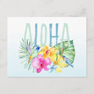 Postal Blue Mint Aloha Floral Tropical Watercolor