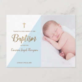 Postal Blue Modern Baby Boy Photo Baptism Gracias