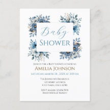 Blue Modern Floral Watercolor Baby Shower