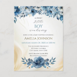 Postal Blue Modern Floral Watercolor Baby Shower