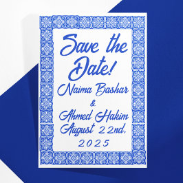 Postal Blue Moroccan Tiles Save-the Date