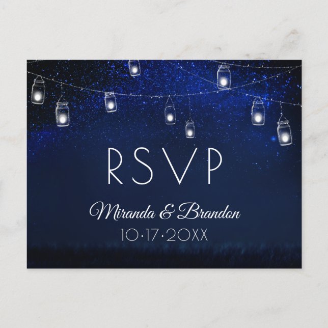 Postal Blue Night Silver Mason Jar String Luces RSVP (Anverso)