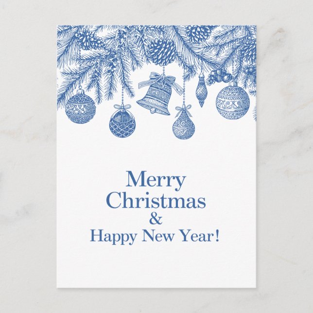 Postal Blue Ornament Merry Christmas Chinoiserie (Anverso)